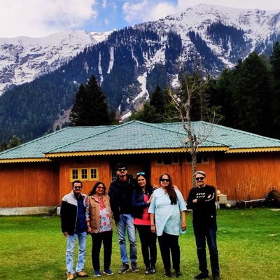 Family group exploring beauty of Kashmir
